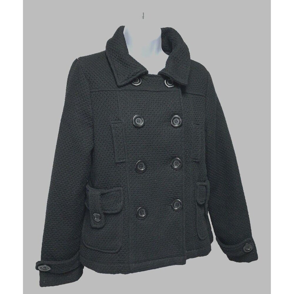 Black Wool Blend Double Breasted Pea Coat  OC by OC Oleg Cassini Women's Size L